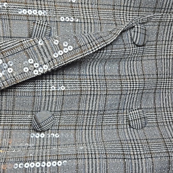 Jason Wu Houndstooth Plaid Clear Sequin Double Breasted Y2K Lined Blazer Jacket - Picture 7 of 16